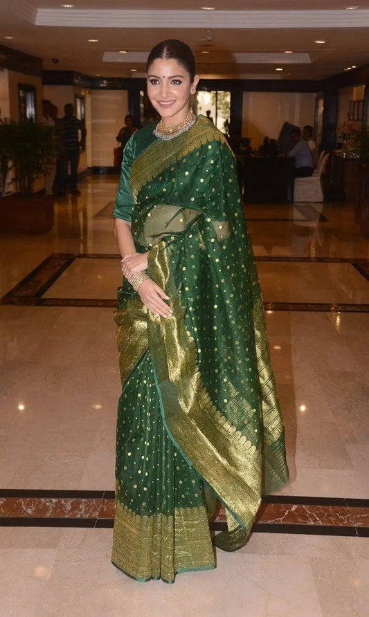 Anushka-Sharma-looks-regal-in-an-emerald-green-chanderi-sari Chanderi saree wala