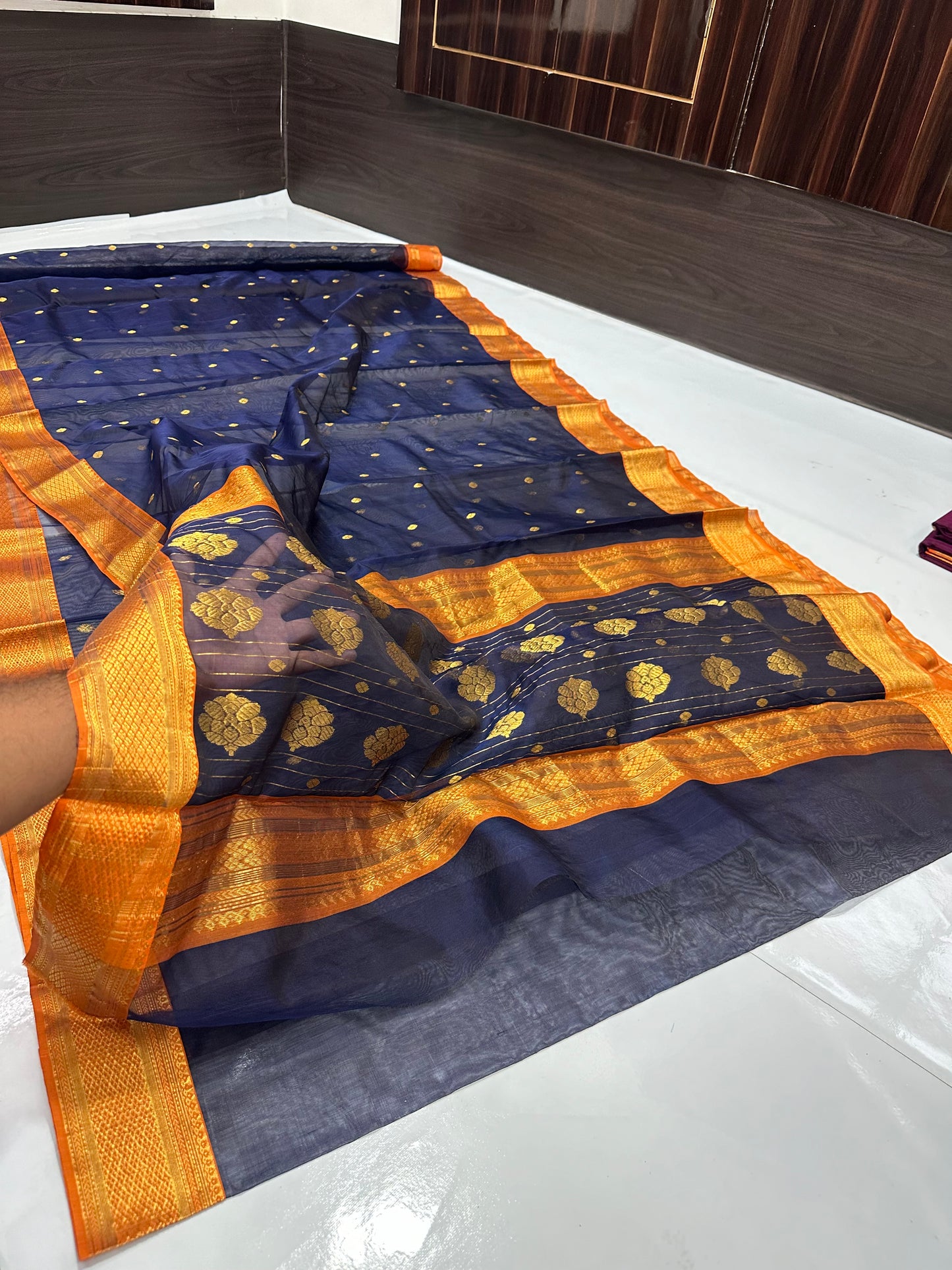 Navy blue chanderi silk saree Chanderi saree wala