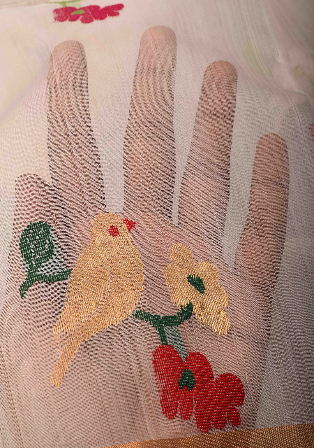 Off white birds motif chanderi saree