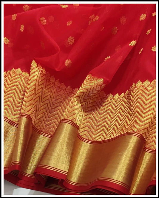 Red colour golden zare border saree Chanderi saree wala