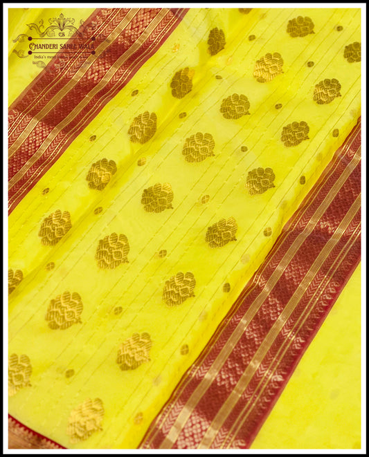 YELLOW CHANDERI SILK SAREE Chanderi saree wala