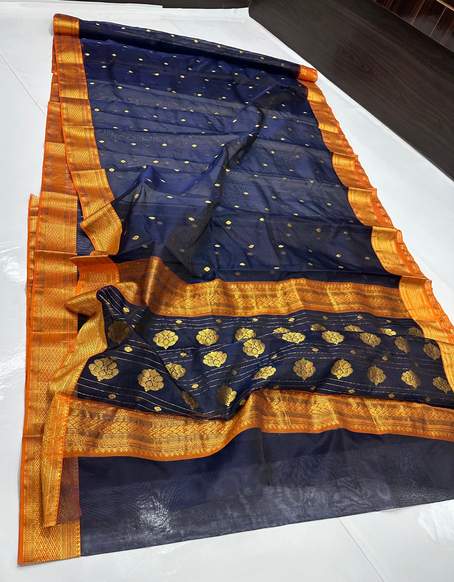 Navy blue chanderi silk saree Chanderi saree wala