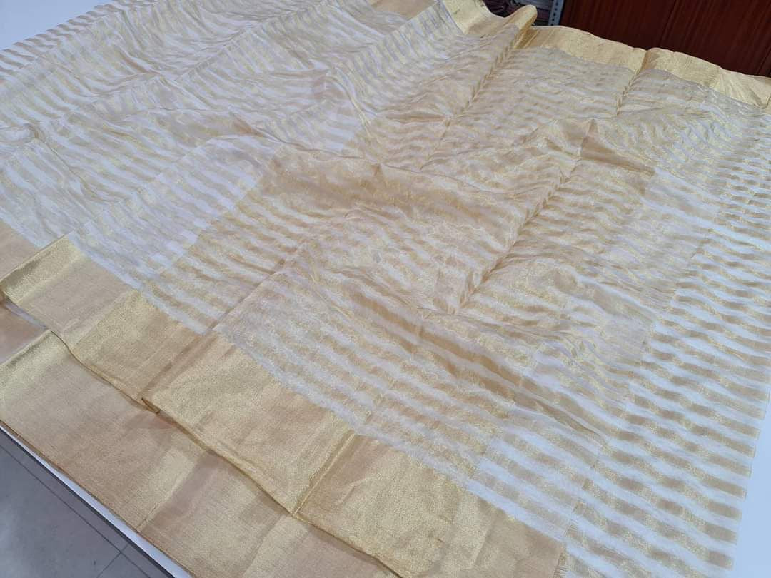 Graceful Gold Striped Chanderi Silk Saree