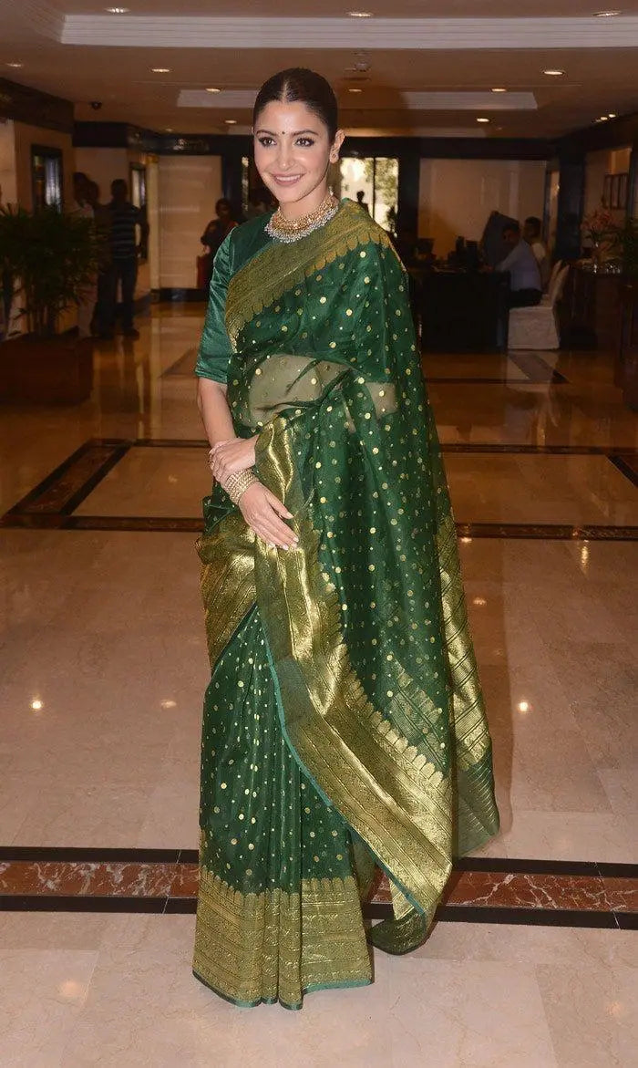 Anushka-Sharma-looks-regal-in-an-emerald-green-chanderi-sari Chanderi saree wala
