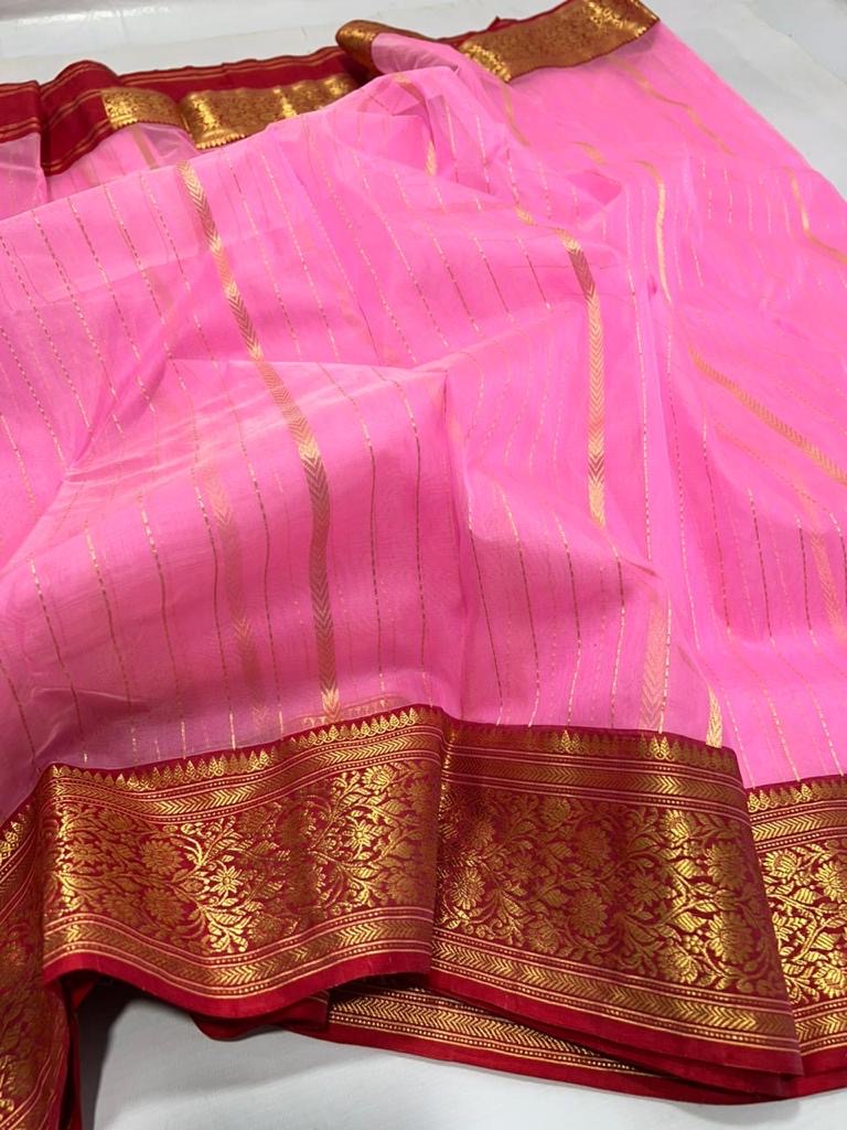 Chanderi nakshi red cantrast border saree