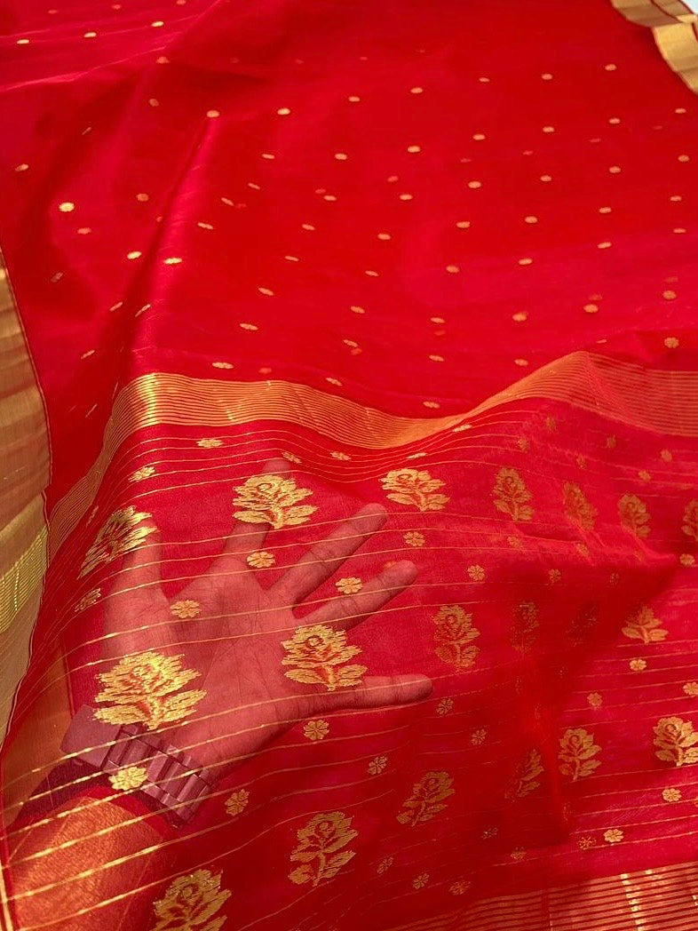 Red colour chanderi silk sarees