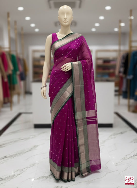 Magenta Chanderi Katan Silk Saree with Elegant Zari