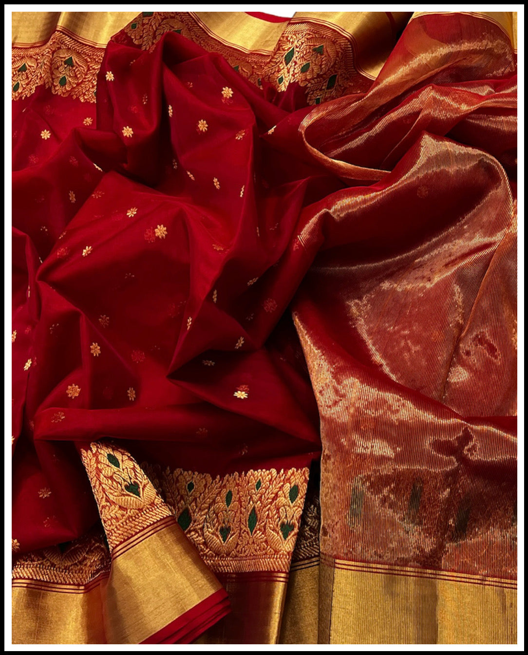 Red colour mena border silk saree