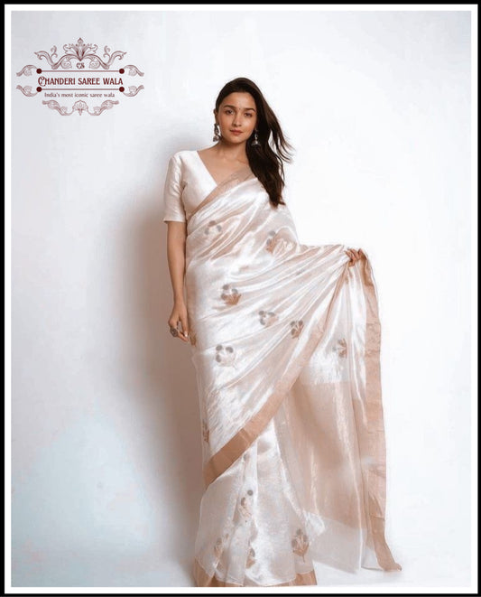 Off white chanderi silk sarees mena motif