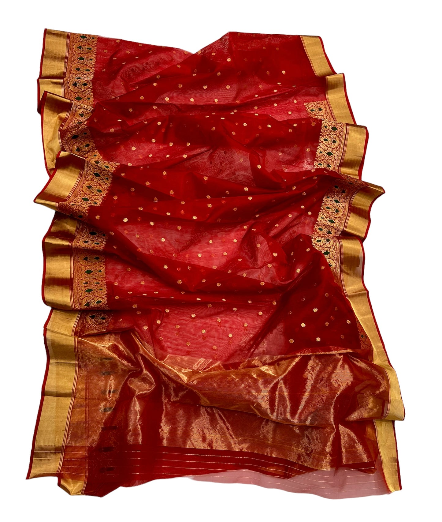 Red colour mena border silk saree