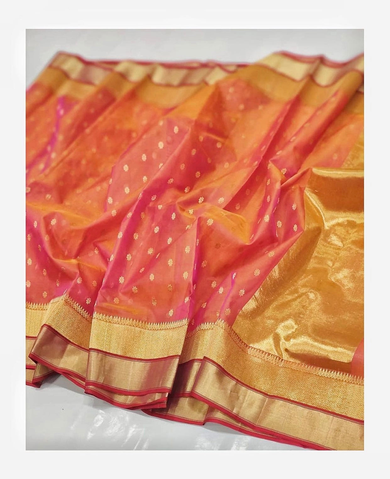 Chanderi saded colour all over bute saree