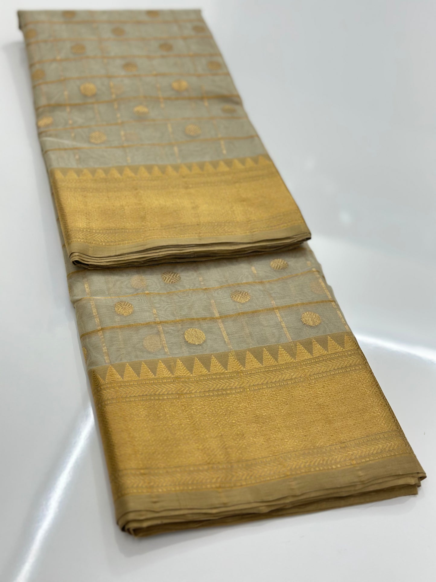 Beige Chanderi pure katan silk sarees