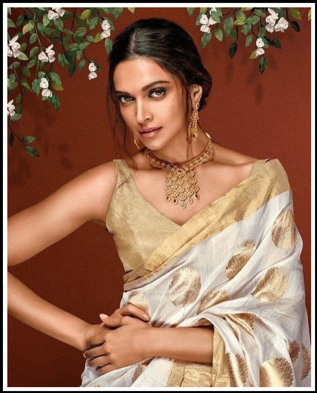 Deepika Padukon Chanderi silk saree Golden zare border Chanderi saree wala