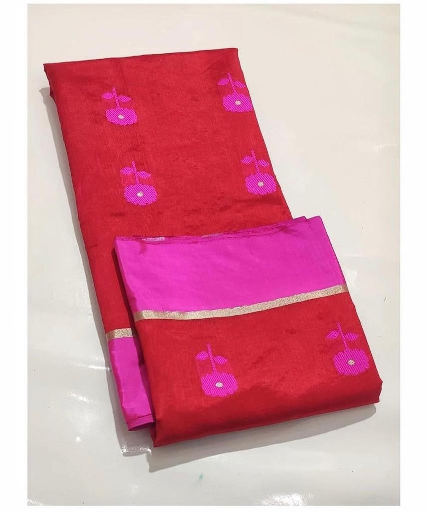 Resham border red chanderi saree