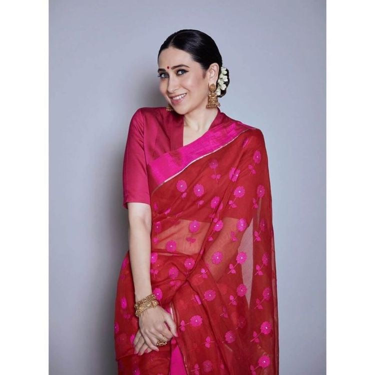 Resham border red chanderi saree