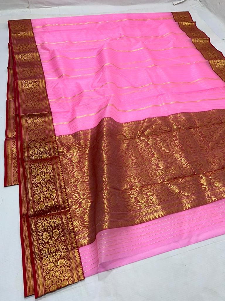 Chanderi nakshi red cantrast border saree