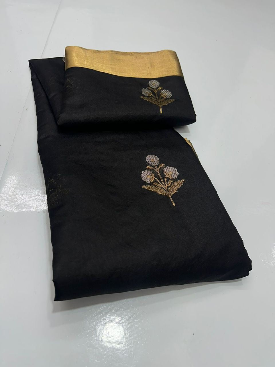 Black chanderi pure silk saree