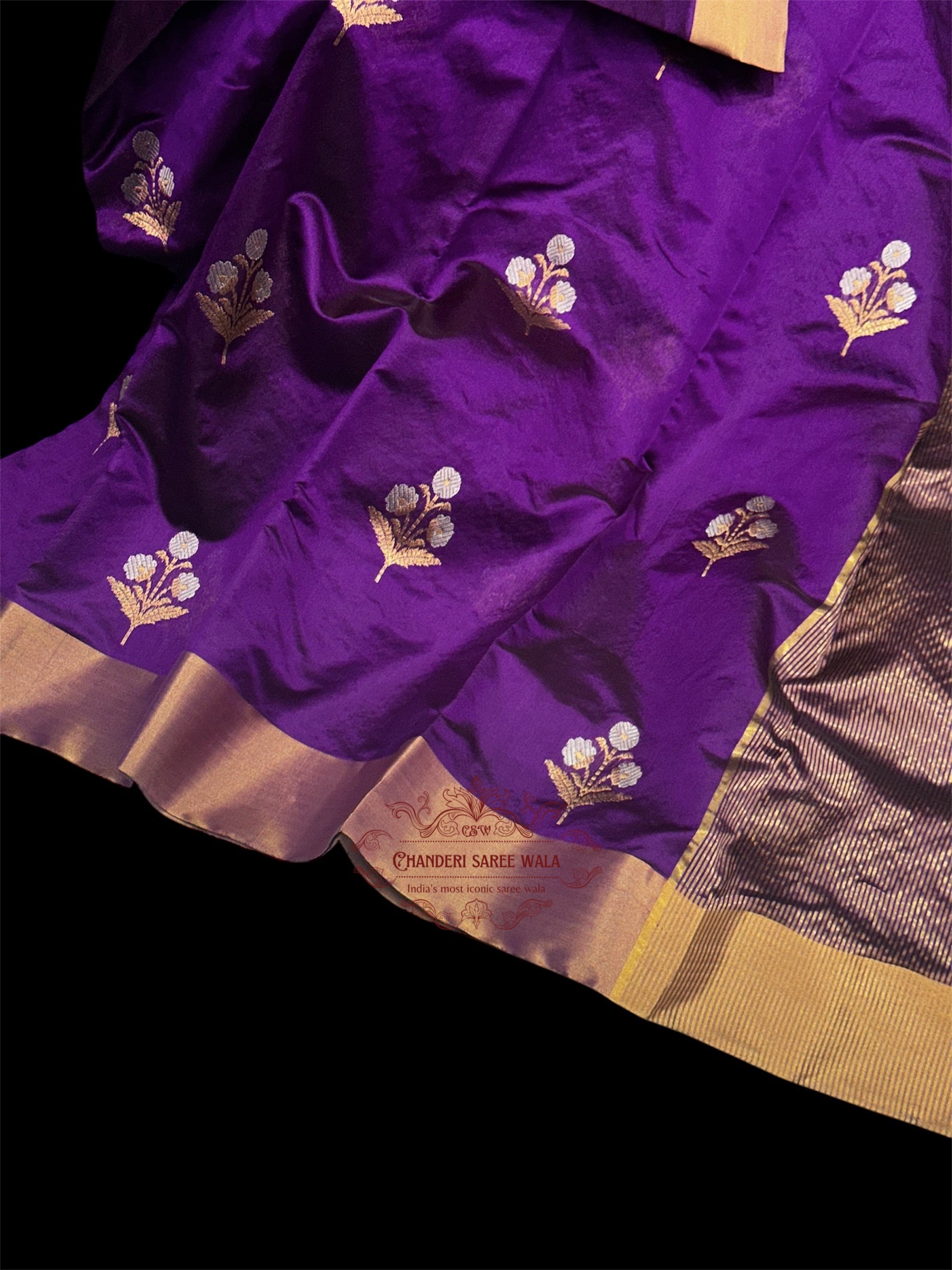 Purple chanderi pure pattu silk saree|Mena motif Chanderi saree wala