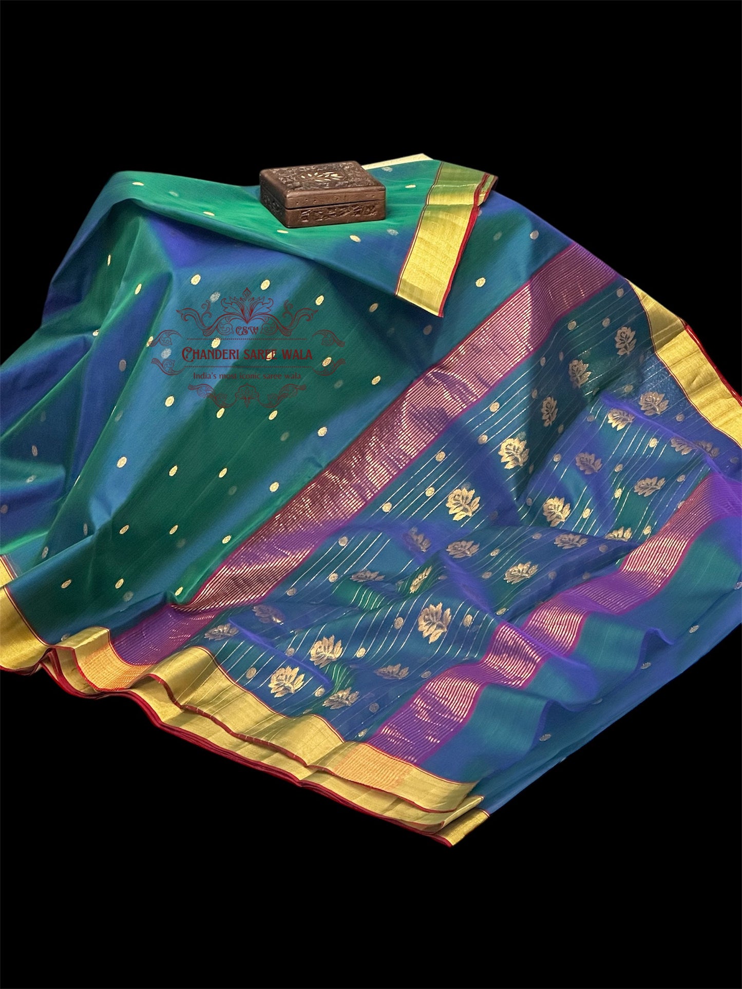 Chanderi peacock colour silk saree Chanderi saree wala