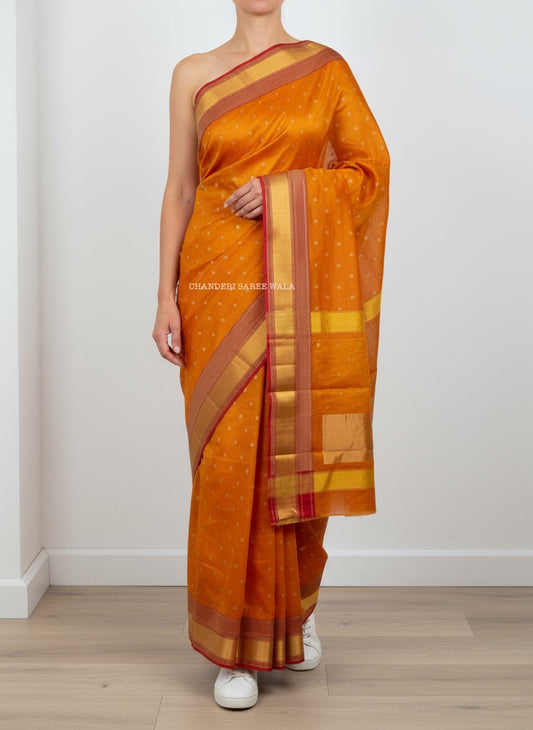 Mustard colour chanderi silk saree