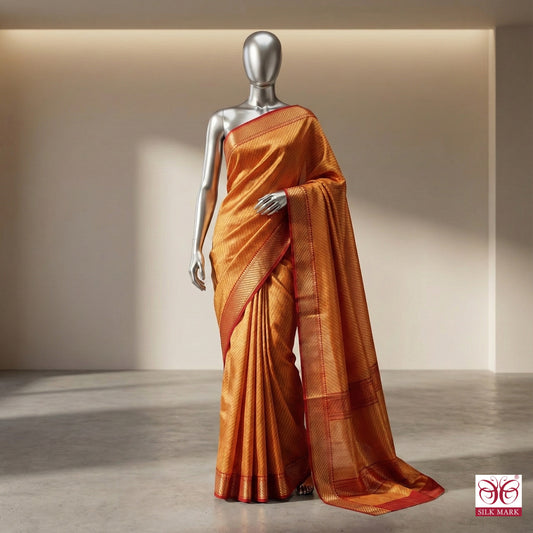 Golden Zari Chanderi Silk Saree – Traditional & Premium