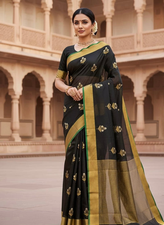 Black chanderi pure silk saree