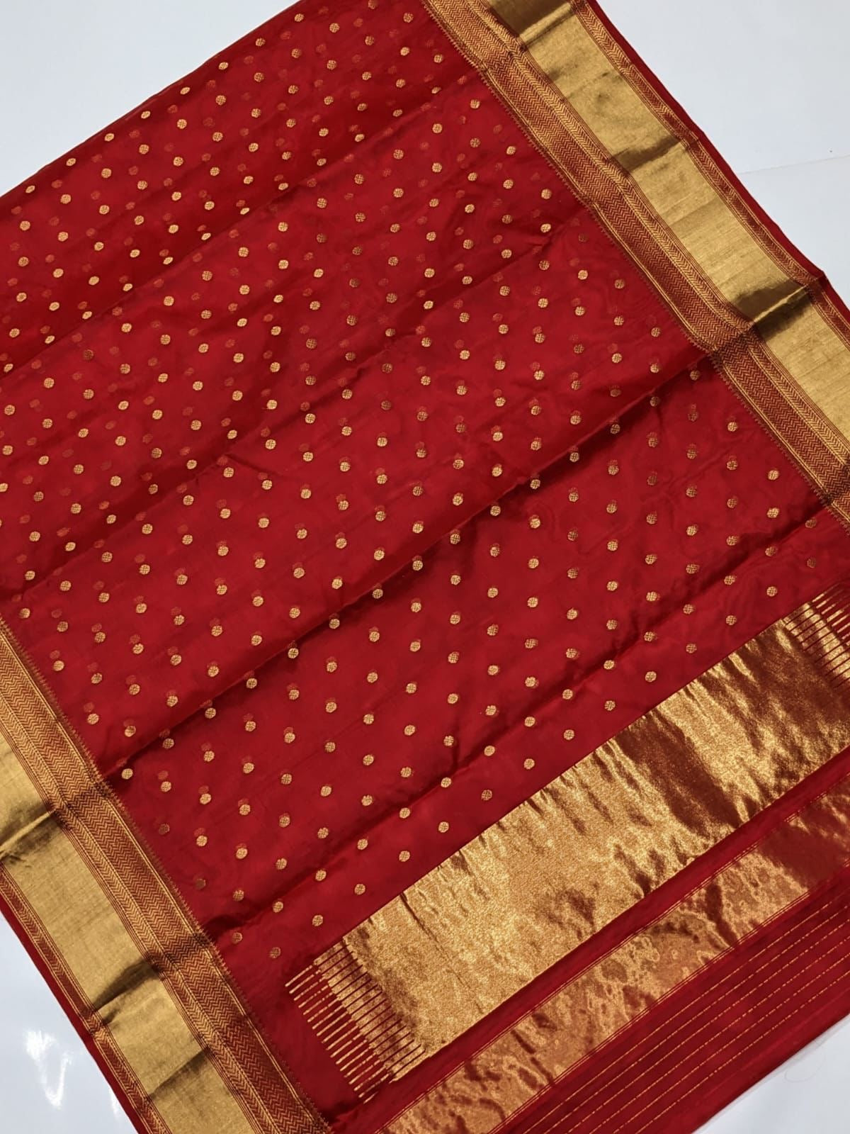 Royal Red Chanderi Silk Saree with Golden Zari Border