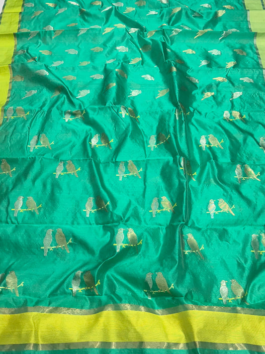 Birds motif chanderi silk saree