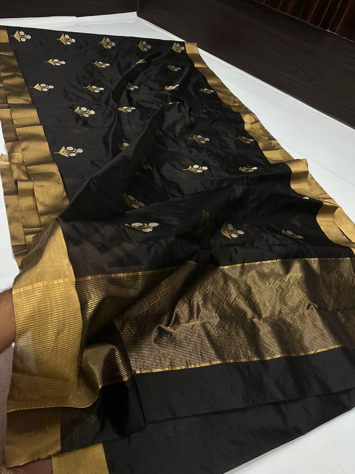 Black chanderi pure silk saree