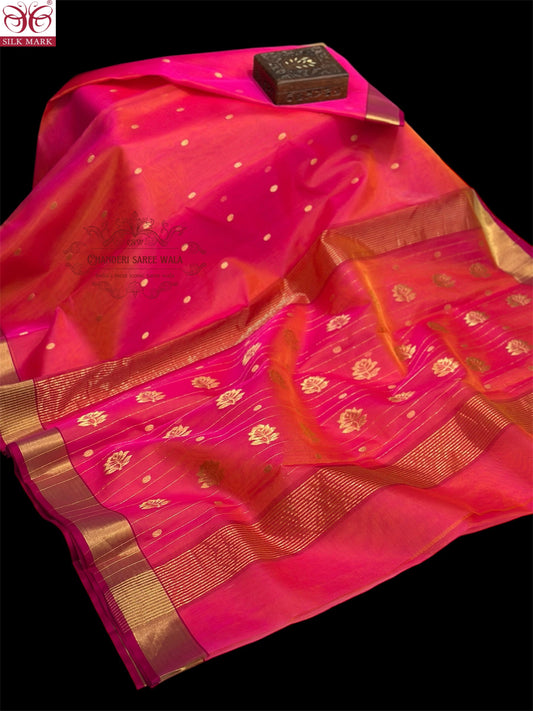 Saded color chanderi silk saree|Rani pink colour saree|pure silk saree Chanderi saree wala