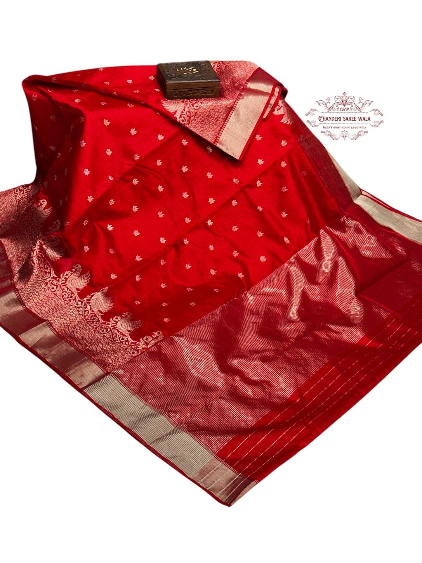 Red colour silver zare border chanderi saree Chanderi saree wala