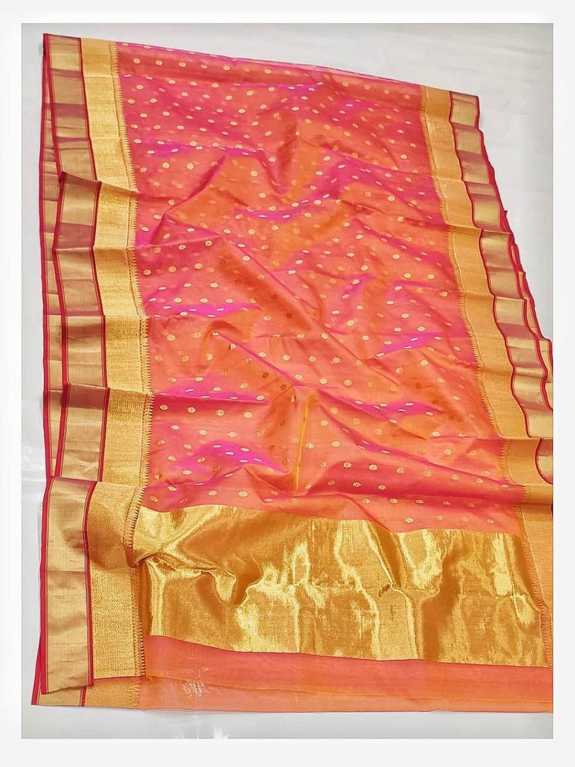 Chanderi saded colour all over bute saree