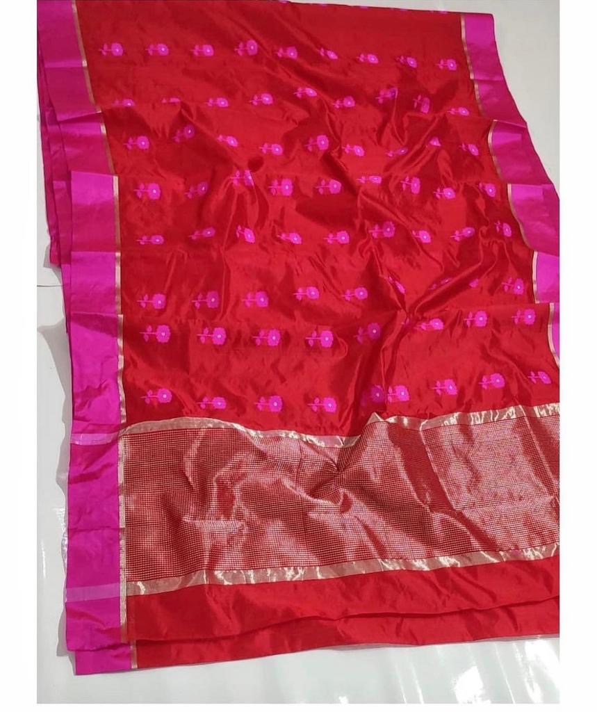 Resham border red chanderi saree