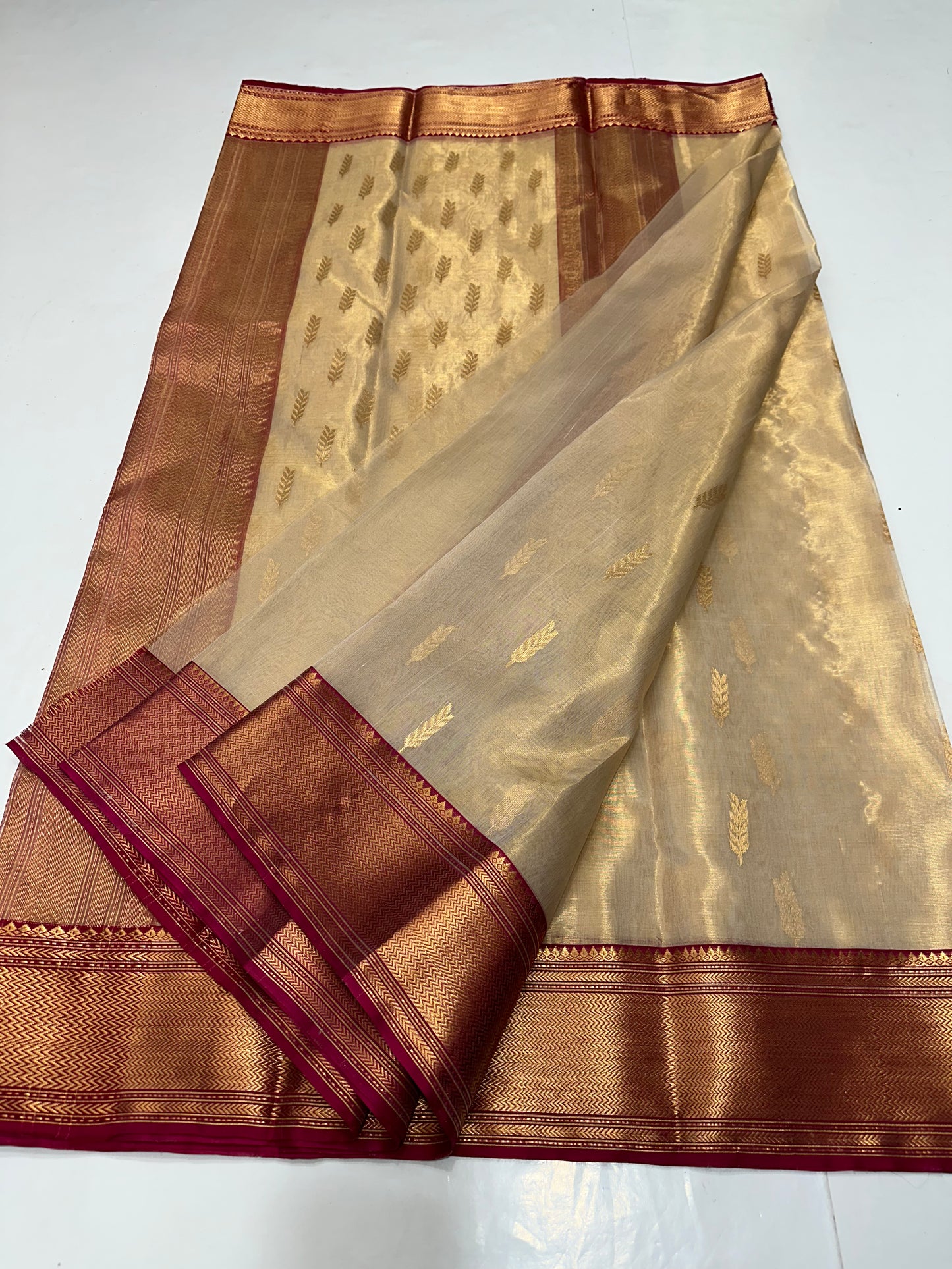 Off white chanderi tissue silk saree