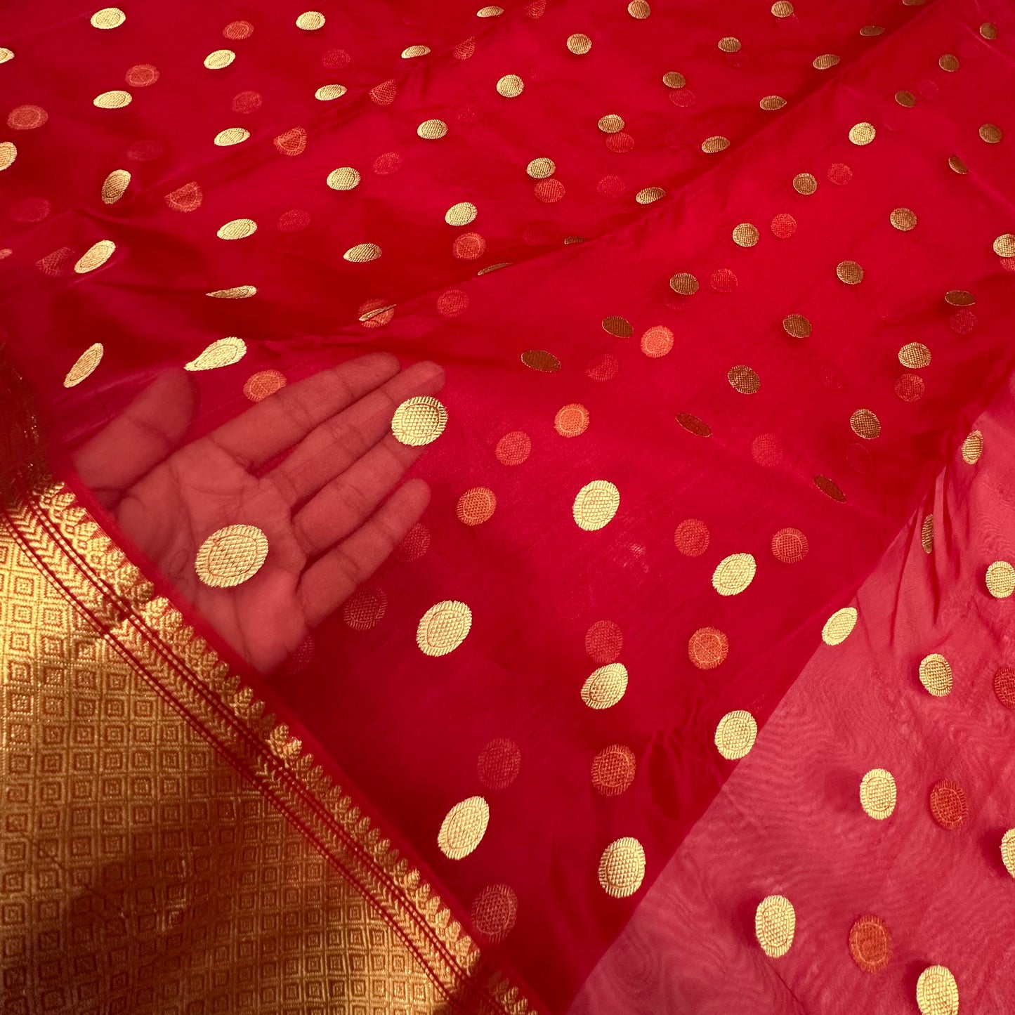 Red colour chanderi golden zare saree