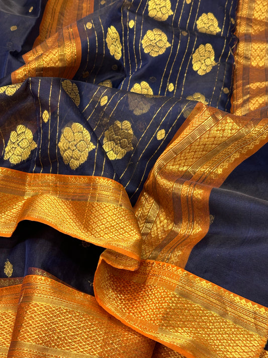 Navy blue chanderi silk saree Chanderi saree wala