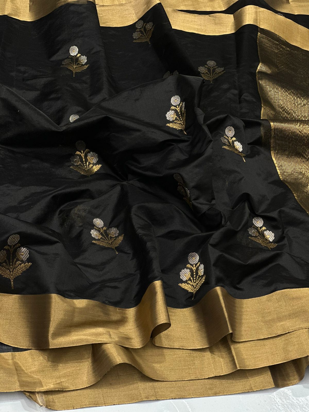 Black chanderi pure silk saree