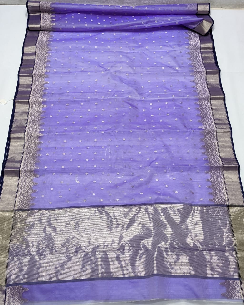 Silver zare all over small motif saree