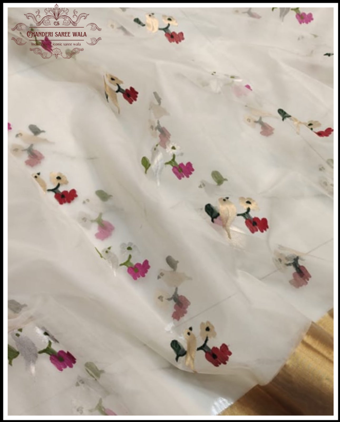 Off white birds motif chanderi saree