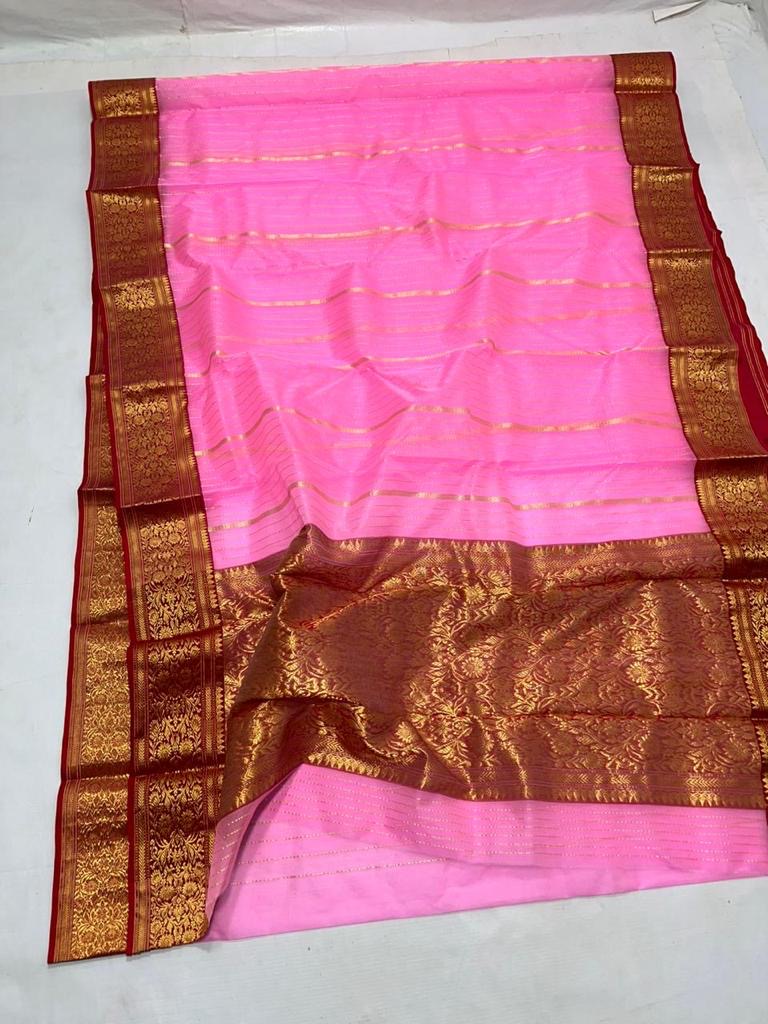 Chanderi nakshi red cantrast border saree