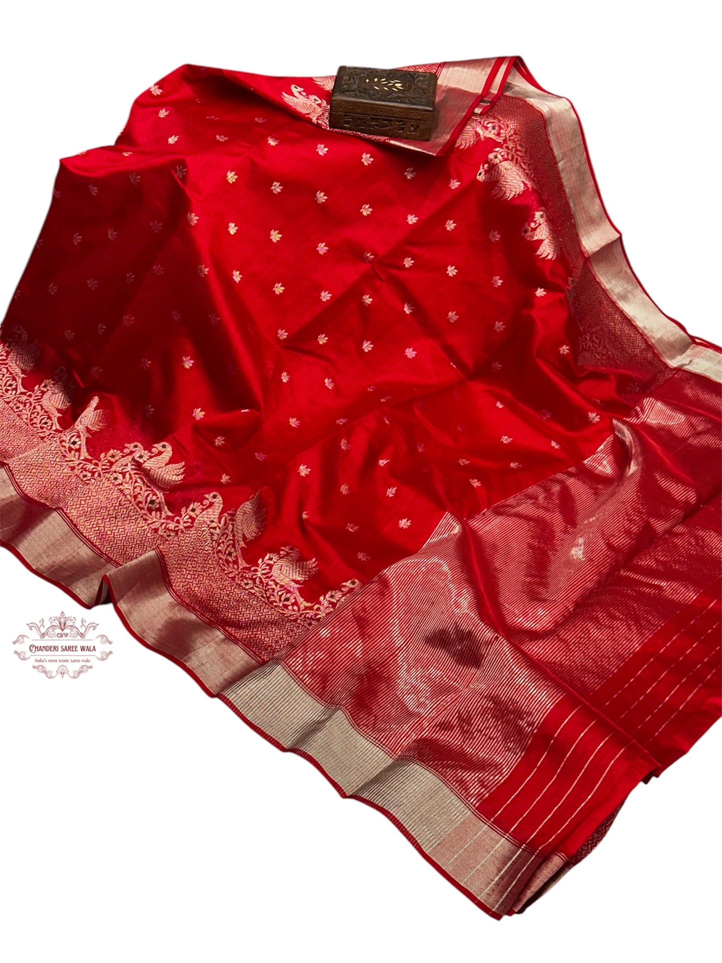 Red colour silver zare border chanderi saree Chanderi saree wala