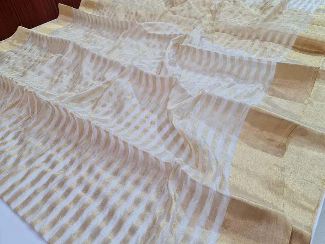 Graceful Gold Striped Chanderi Silk Saree