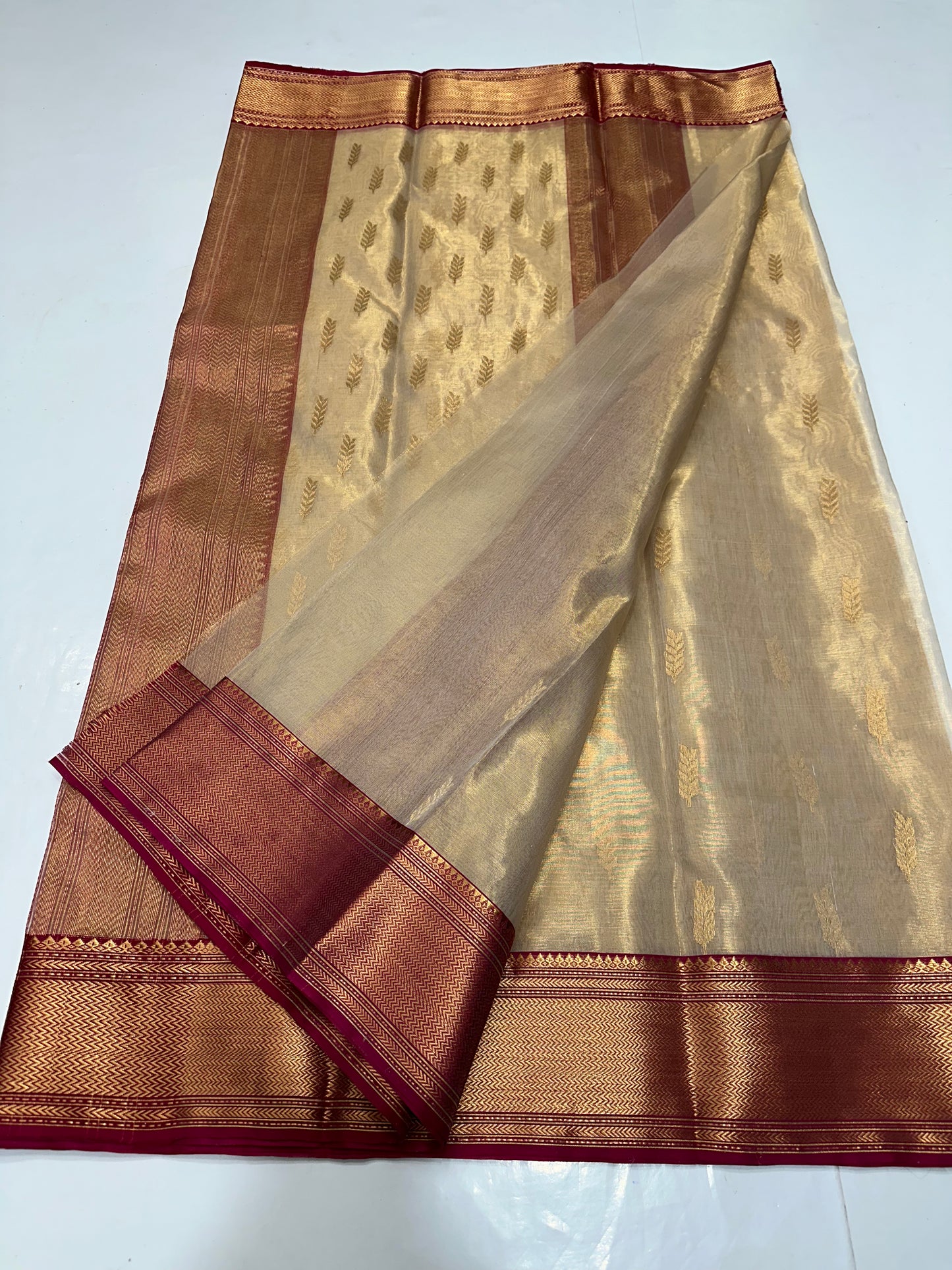 Off white chanderi tissue silk saree