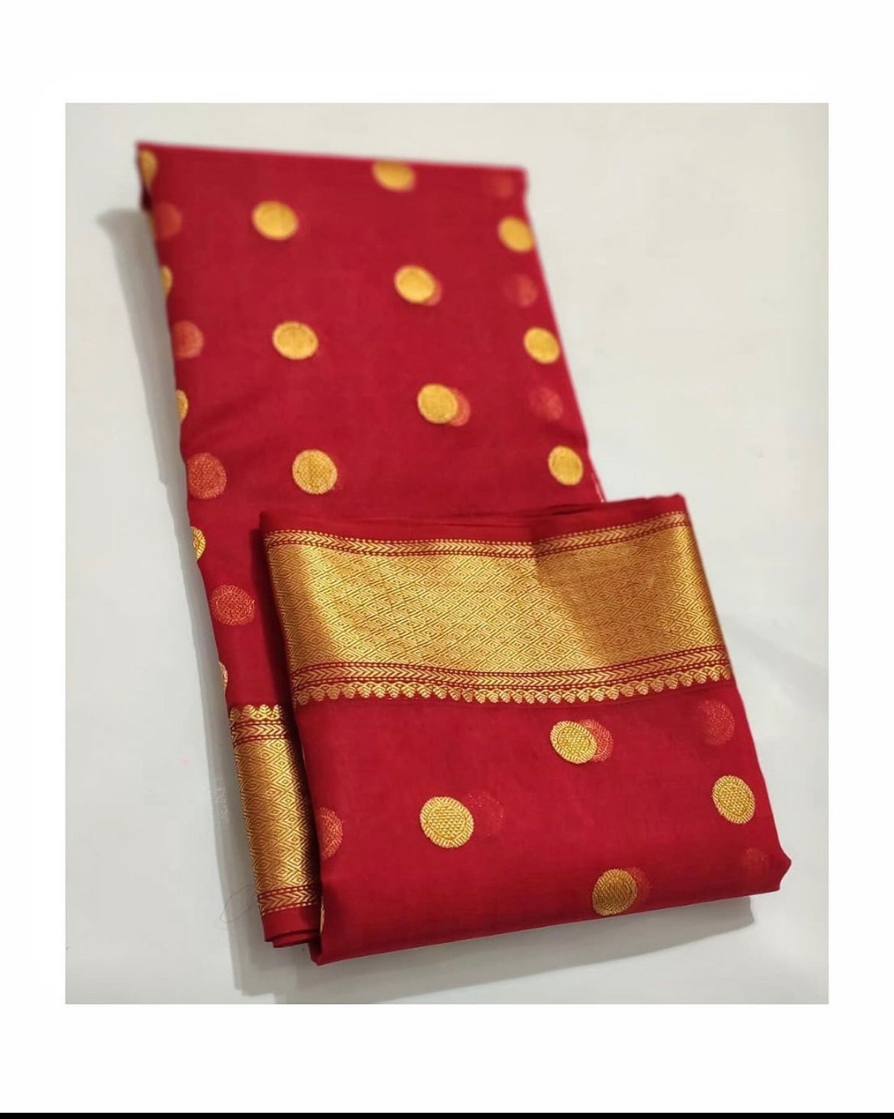 Red colour chanderi golden zare saree