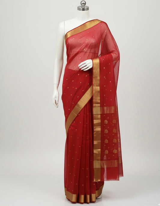 Chanderi saree|Red colour|Handwoven