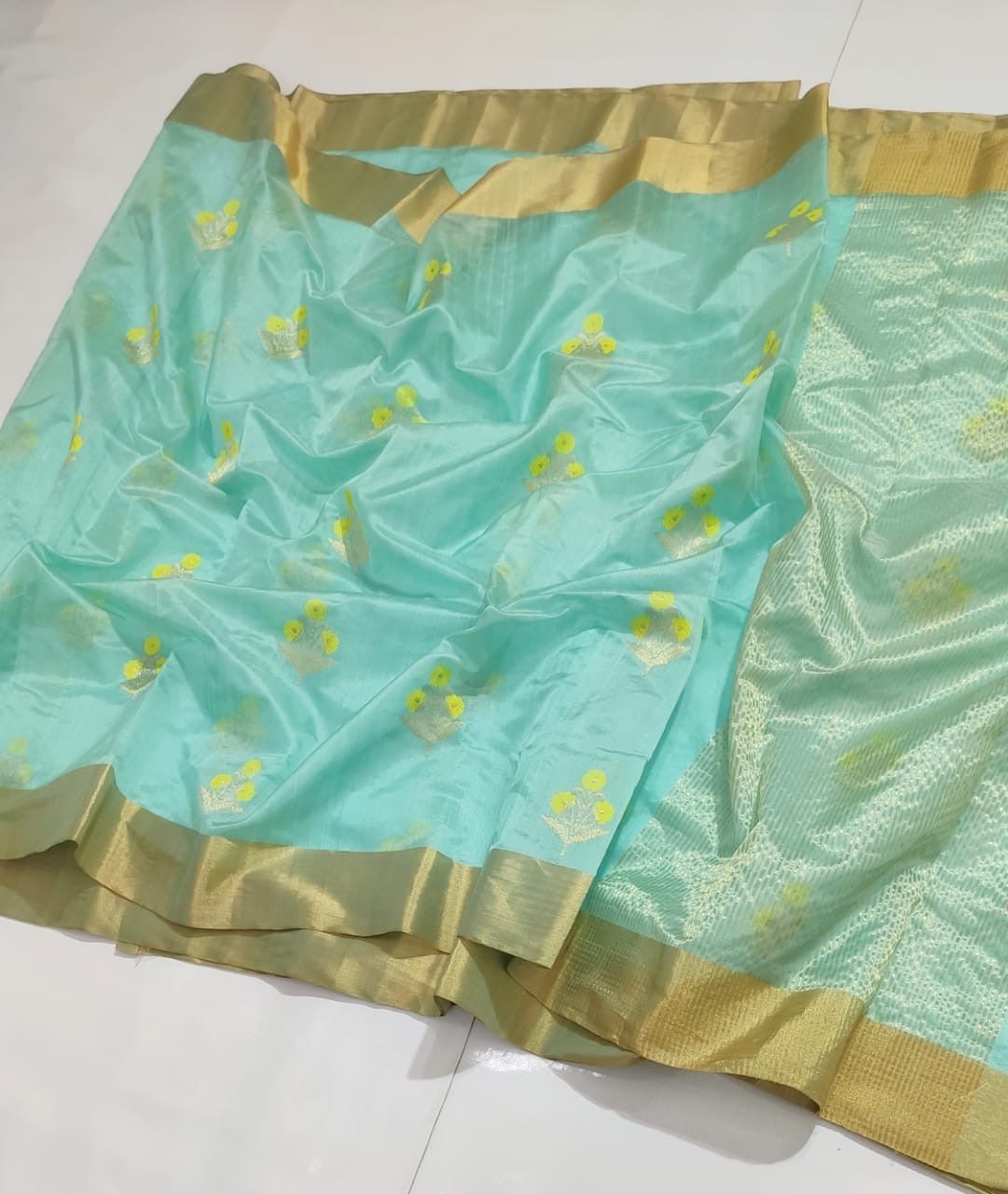 Sky blue mena motif chanderi silk saree