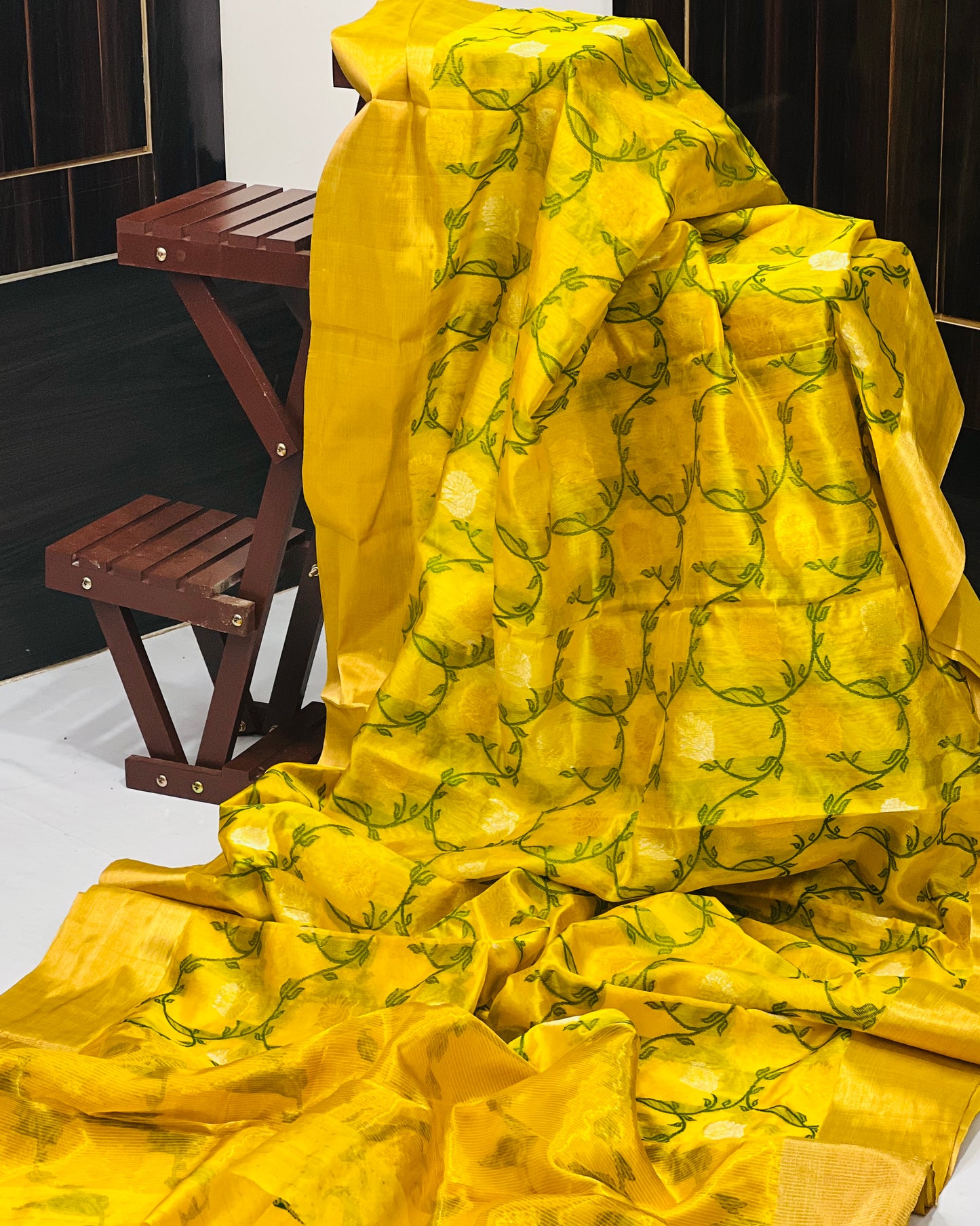 Yellow colour all over jaaal sarees