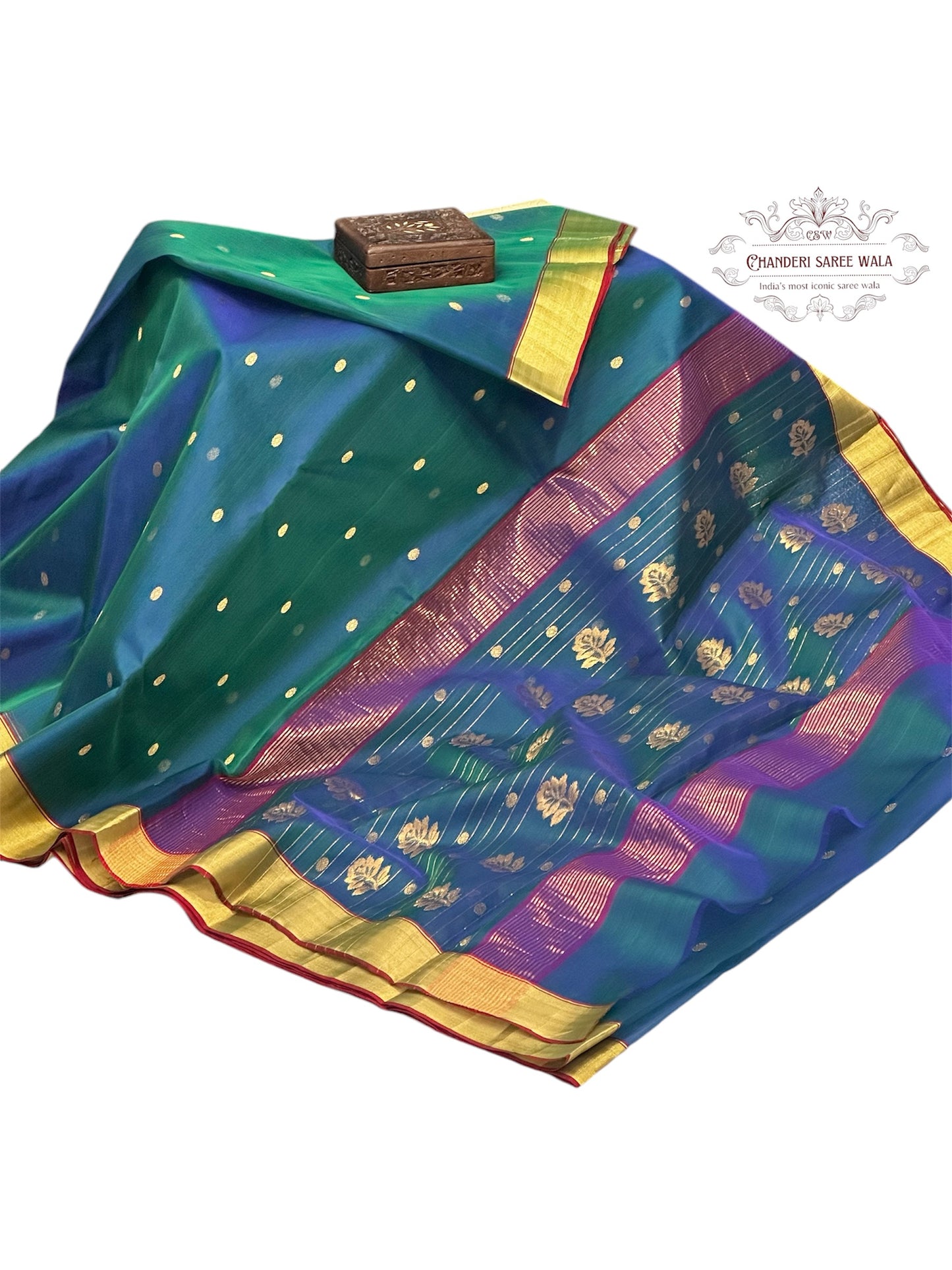 Chanderi peacock colour silk saree Chanderi saree wala