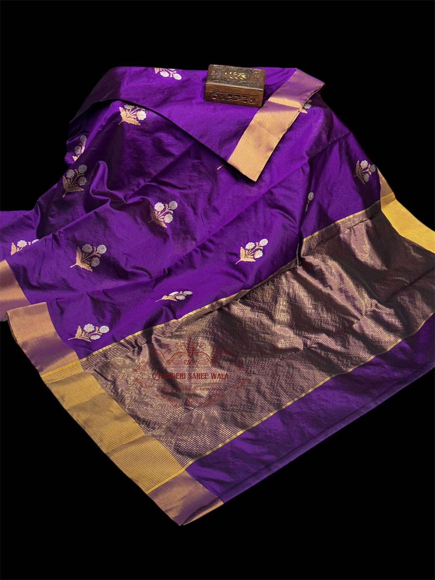 Purple chanderi pure pattu silk saree|Mena motif Chanderi saree wala