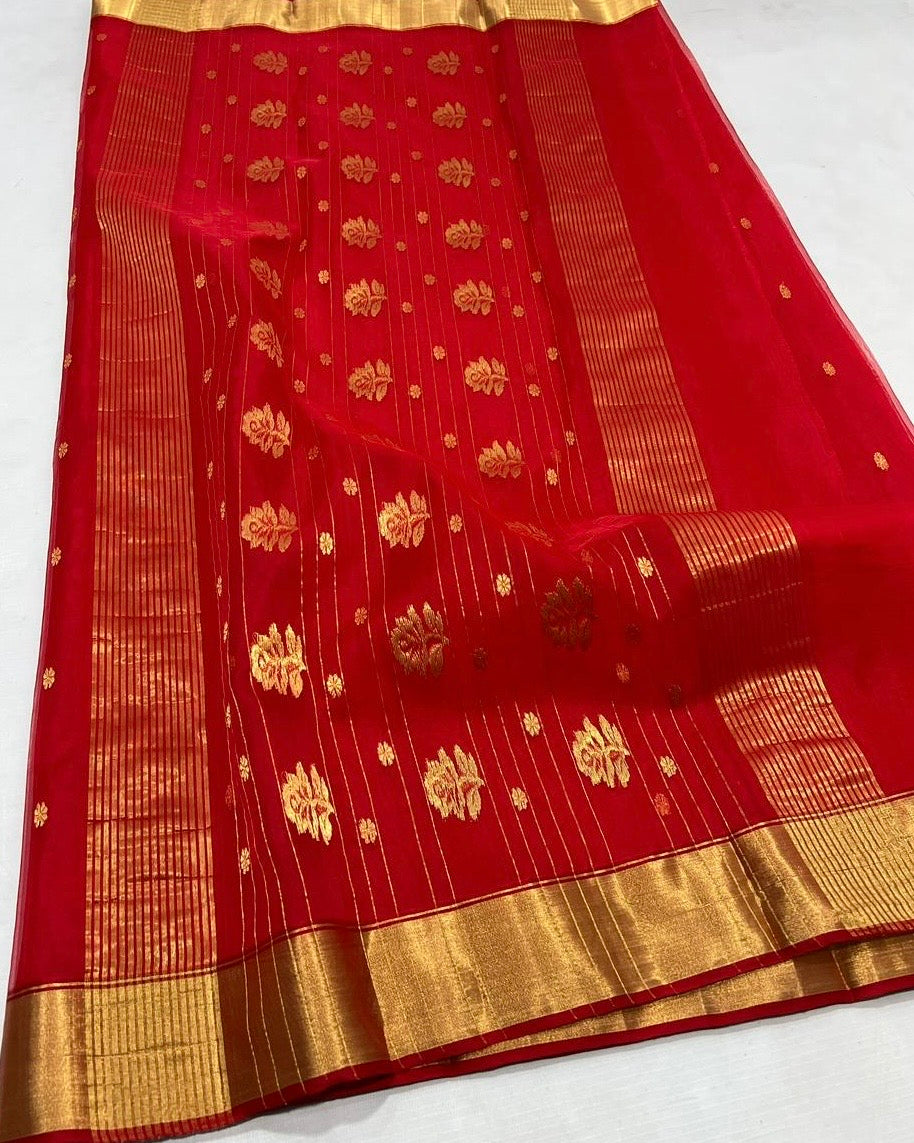 Red colour chanderi silk sarees